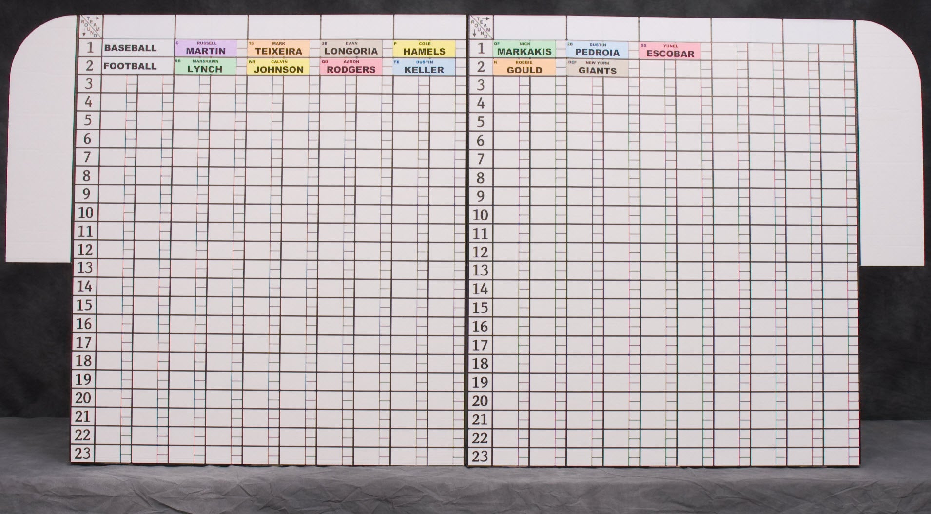 14-Team Fantasy Baseball Draft Board with Medium Player labels