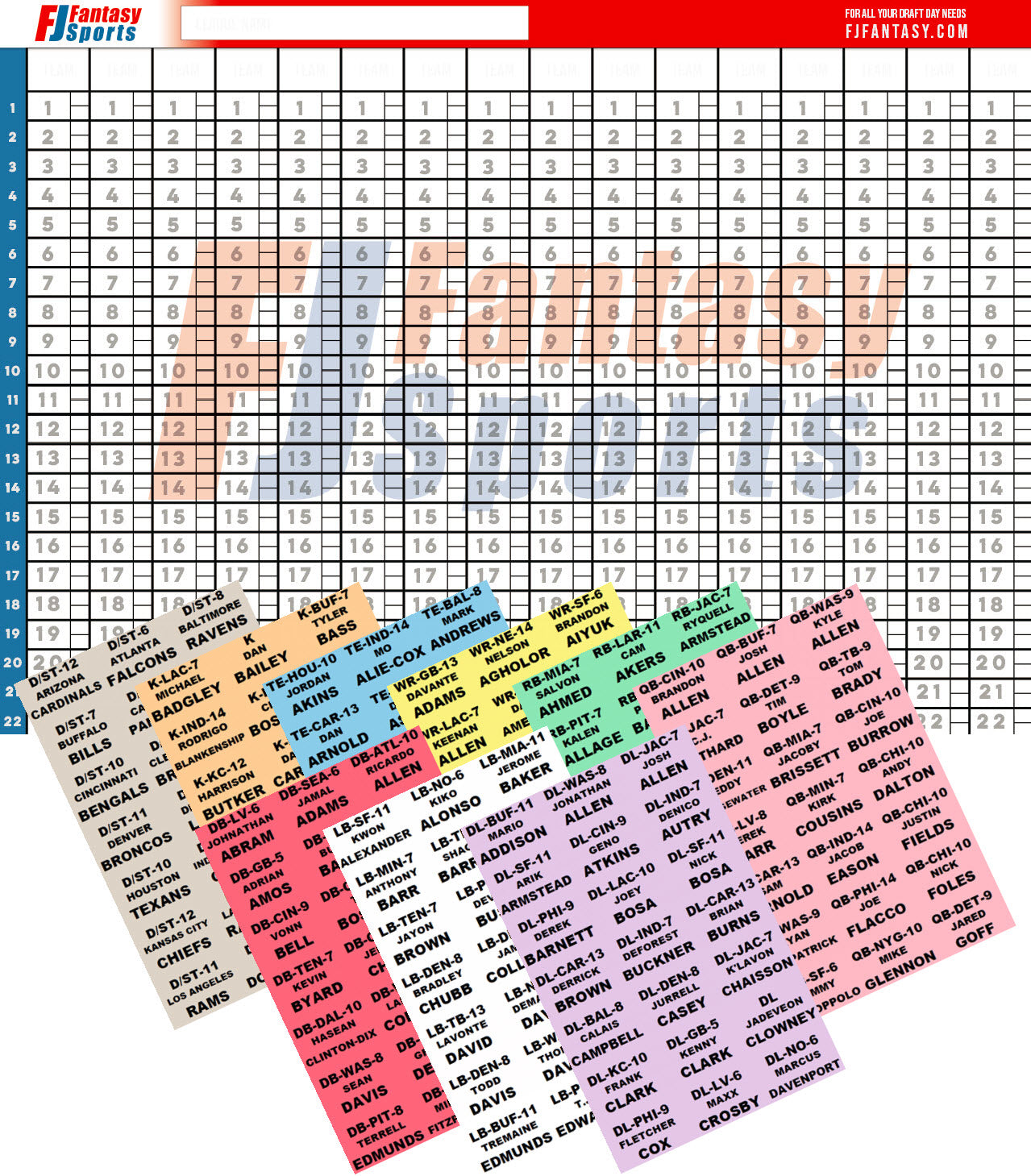 23 Fantasy Football Draft Board + Labels